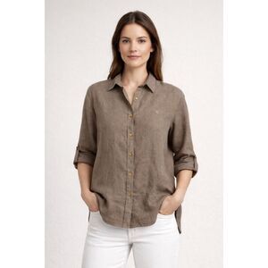 Lauren Ralph Lauren Linen Shirt Womens M Brown Button Up Top